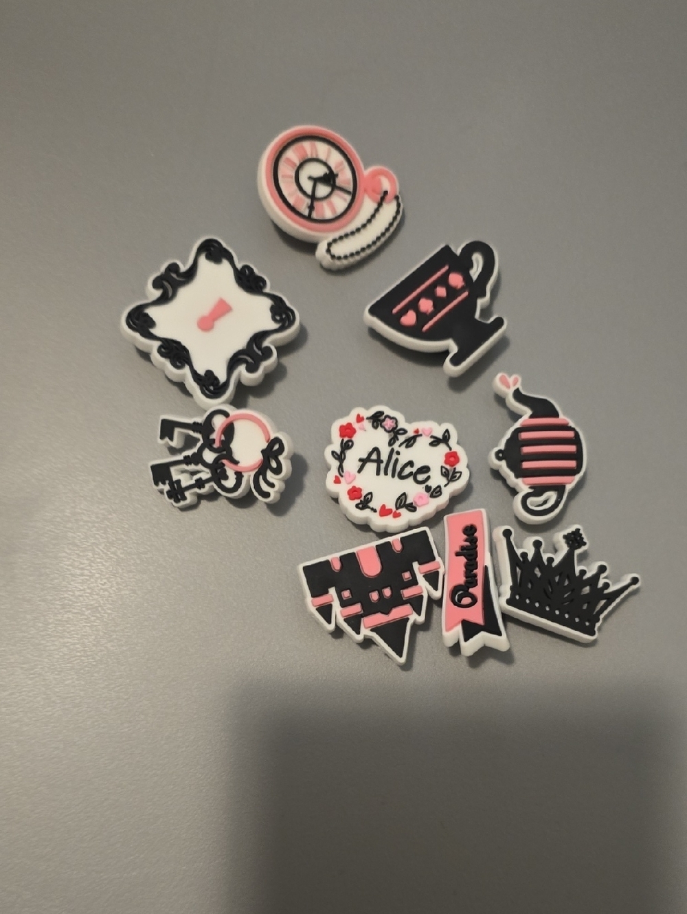 Pink & Black Alice Themed Charm Set